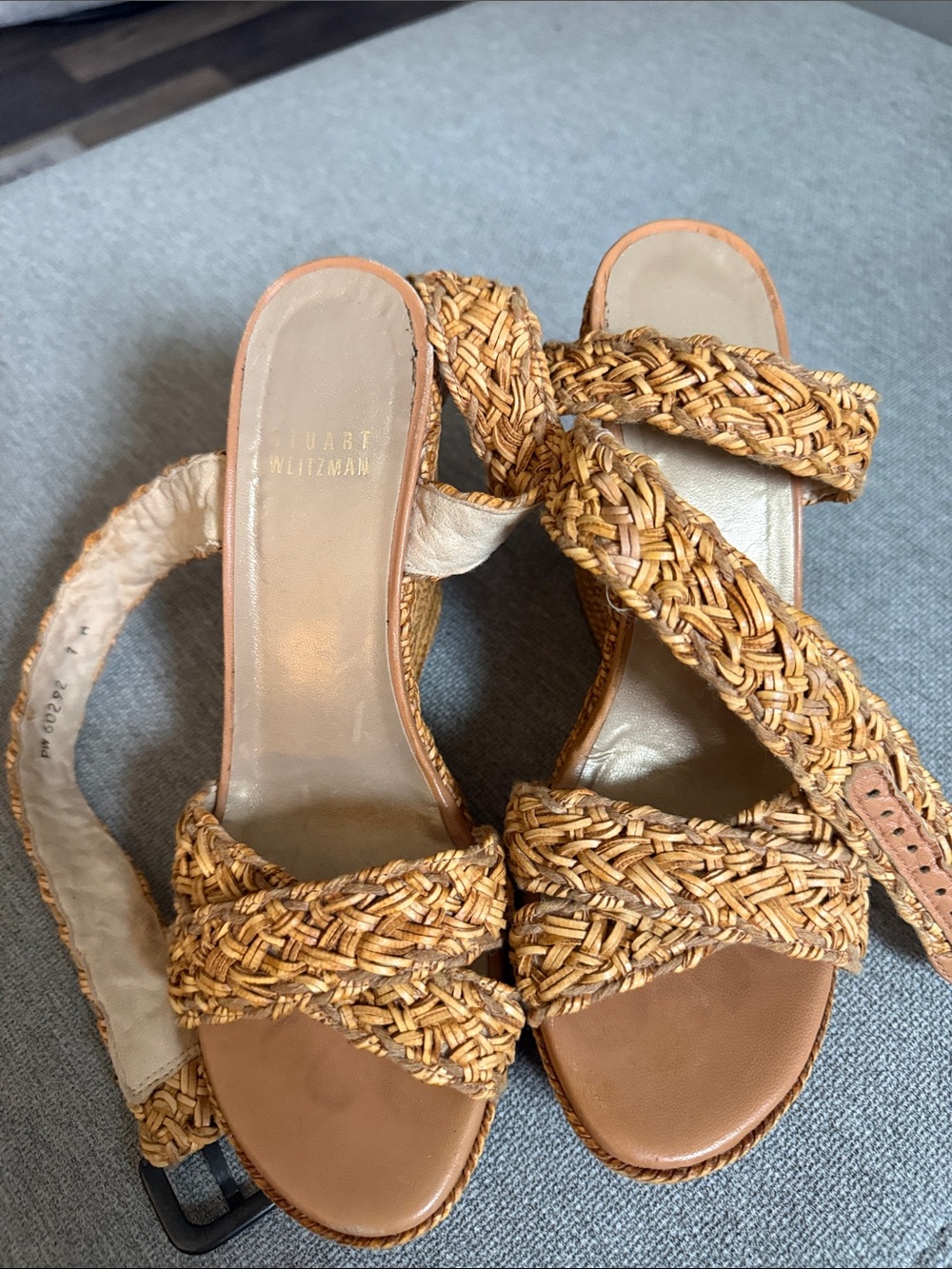 Stuart Weitzman Braided Tan Wedge Slide Sandals